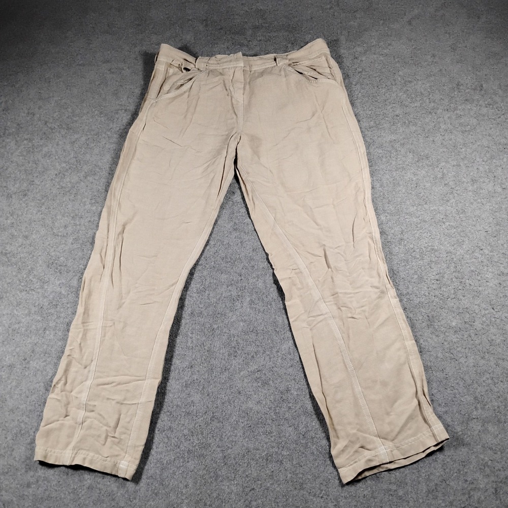 Georgie Tan Linen Blend Straight Leg Pants Size 4 Crown Button